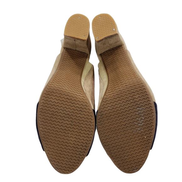 Eric Michael 10 Suede Leather Slingback Heels Womens Tan Black Block 3" Open Toe - Picture 9 of 11